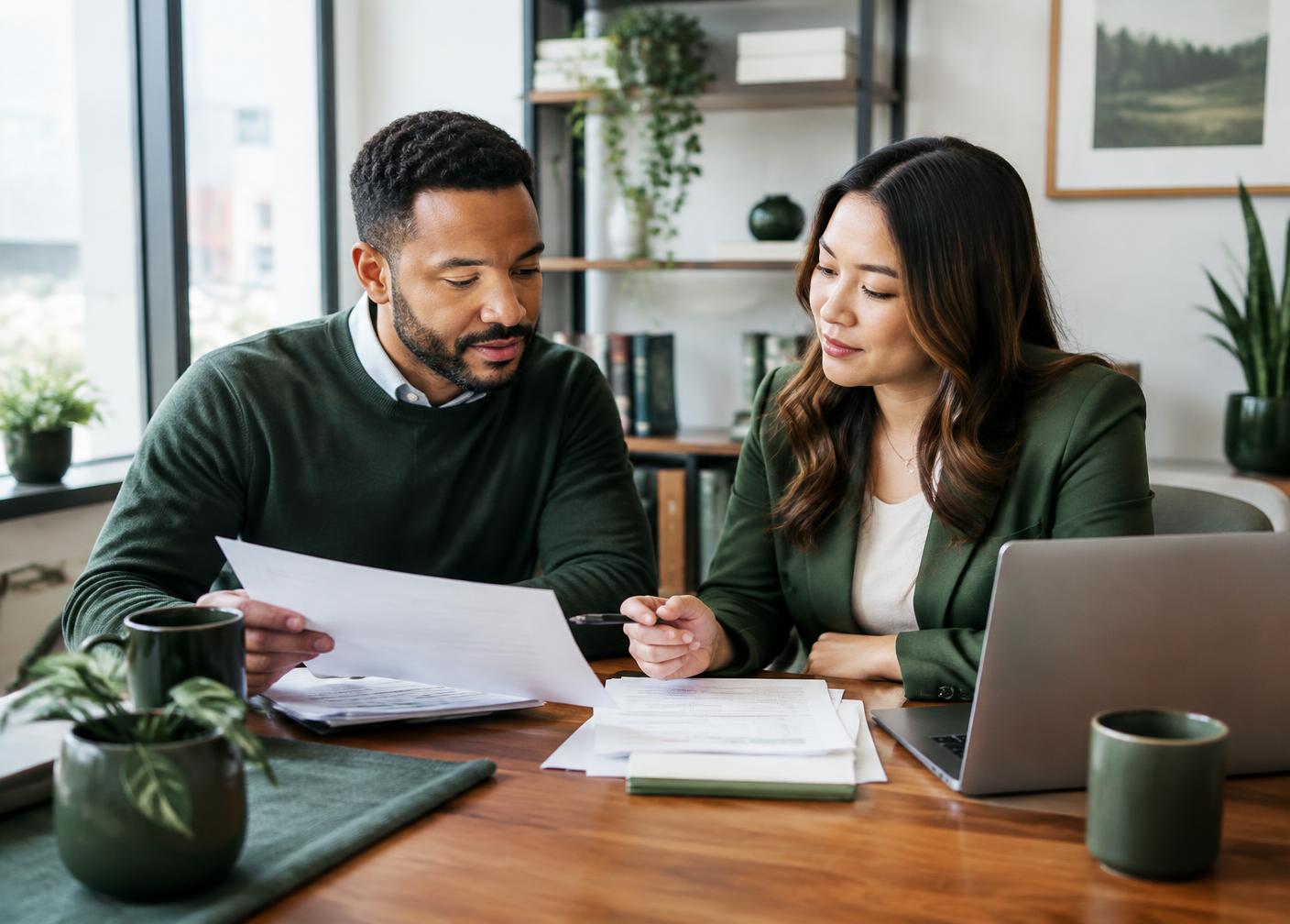 Colleagues reviewing information at a small business